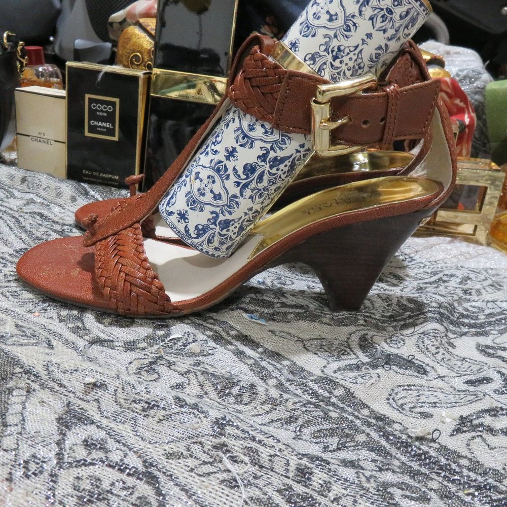Michael Kors Brown Sandals with Gold Buckle